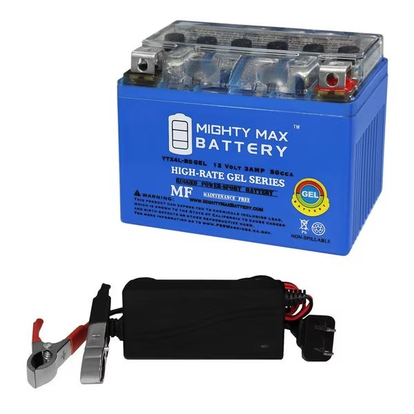 YTX4L-BS Replaces Honda AeroSpree Elite NQ50, SA50 With 12V 1Amp Charger, Mighty Max Battery, Mfr#: MAX3832146